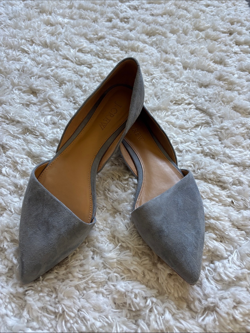 J. Crew Gray Suede Pointed D'Orsay Flats